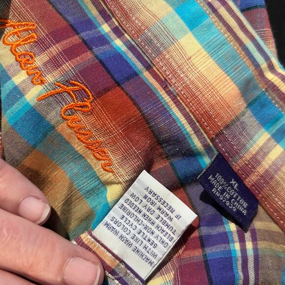 Forsyth Of Canada Mens Shirt Short Sleeve Non-Iron XL Purple/Orange Plaid Preppy - Picture 8 of 9
